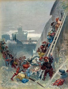 सातवां इतालवी युद्ध (1526-1529): 6 मई 1527 को रोम की घेराबंदी में बॉर्बन (1490-1527) के चार्ल्स III की मृत्यु। चित्रण द्वारा अल्बर्ट रोबिडा