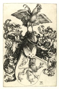शेर और मुर्गा के साथ हथियारों का कोट। 1502-1503 द्वारा Albrecht Dürer