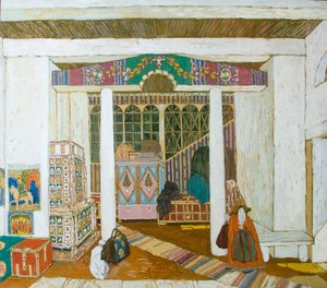 अलेक्जेंडर ओस्ट्रोव्स्की, 1916 द्वारा नाटक द स्टॉर्म के लिए स्टेज डिजाइन। द्वारा हांग्जो जकोवलेविक गोलोविन
