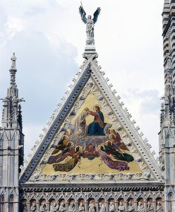 सिएना कैथेड्रल (Cattedrale di Santa Maria Assunta)। 1263 करने के लिए 1215। विस्तार: मैरी के मुकुट के साथ मोज़ेक। 1878 द्वारा एलेसेंड्रो फ्रैंची