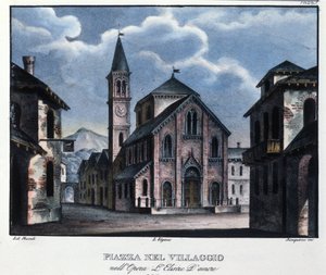 12/05/1832 को मिलान में टिएट्रो डेला कैनोबियाना में प्रदर्शन के लिए गेटानो डोनिज़ेट्टी (1797-1848) द्वारा ओपेरा "एल'एलिसिर डी'अमोर" (प्यार का अमृत) के लिए दृश्यता। एलेसेंड्रो सैनक्विरिको द्वारा ड्राइंग (1777-1849) द्वारा एलेसेंड्रो सैनकिरिको
