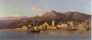 ताओरिना का दृश्य, सिसिली, पृष्ठभूमि में माउंट एटना के साथ, 1868 द्वारा एलेसेंड्रो ला वोल्पे