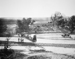 कवर्ड वैगन क्रॉसिंग टेकलेट क्रीक, न्यू मैक्सिको द्वारा अलेक्जेंडर गार्डनर