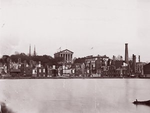 नहर, रिचमंड, 1865 के उत्तरी तट पर खंडहर। द्वारा अलेक्जेंडर गार्डनर