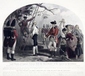 कप्तान नाथन हेल के अंतिम शब्द, पब। 1858 (हाथ के रंग की नक्काशी)