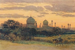 इब्राहिम रोजा के पीछे सूर्यास्त, बीजापुर, c1880 1905। द्वारा अलेक्जेंडर हेनरी हल्लम मरे