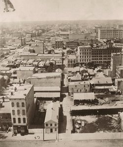 1858 के शिकागो में प्रांगण के कपोला से पश्चिम की ओर देखें