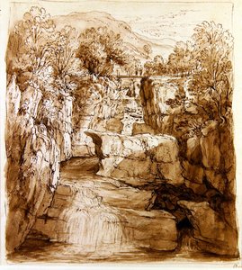 द ब्रैकलिन फॉल्स, पर्थशायर, c.1810 (कागज पर धोने के साथ कलम और भूरी स्याही) द्वारा अलेक्जेंडर नसीम