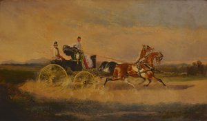 ऑस्ट्रिया के सम्राट फ्रांज जोसेफ I, 1864 में अपने फिटन के साथ सवारी करते हुए।