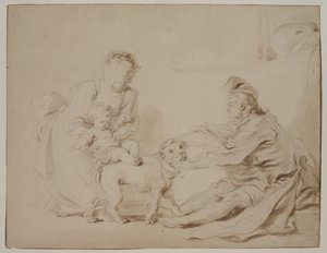 द फर्स्ट राइडिंग लेसन (La première leçon déquitation), c.1778 (एंटीक रखी कागज पर ग्रेफाइट और ब्राउन वॉश) द्वारा अलेक्जेंड्रे एवरिस्टे फ्रैगोनार्ड