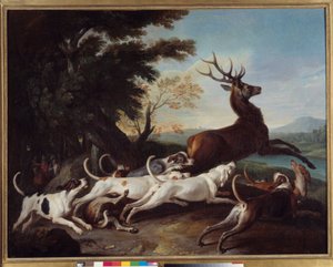 शिकार: "" डेबुचे डू डियर "" फ्रेंकोइस डेस्पोर्ट्स द्वारा पेंटिंग (1661-1743) 1718 सन। 1.1x1.45 मीटर रूएन, ललित कला संग्रहालय द्वारा एलेक्जेंडर फ्रेंकोइस डेस्पोर्ट्स