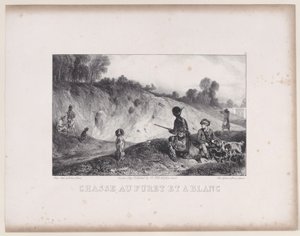 हंटिंग ए फेरेट विद ब्लैंक्स, हंटिंग सीन्स की श्रृंखला से, 1829। द्वारा अलेक्जेंड्रे गेब्रियल डिकैम्प्स