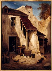अलेक्जेंड्रे गेब्रियल डेम्प्स (1803-1860) द्वारा फॉनटेनब्लियू पेंटिंग में देहाती आंगन का आंतरिक भाग 19वीं सदी का सूर्य। 0,78x0,56 मीटर पेरिस, मुसी डू लौवर। द्वारा अलेक्जेंड्रे गेब्रियल डिकैम्प्स