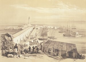 पोर्ट और अल्जीयर्स के पियर, 1830 में फ्रांसीसी एक्सपेडिशनरी फोर्स के स्मरणोत्सव में अल्जीयर्स पर कब्जा करने वाले वॉल्यूम से, जो एडोलपे जीन-बैप्टिस्ट बायोट द्वारा उत्कीर्ण किया गया था (1810-66) द्वारा अलेक्जेंड्रे जेनेट