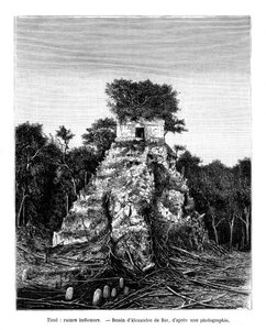 Mayan खंडहर, Tikal, ग्वाटेमाला, 19 वीं सदी द्वारा अलेक्जेंड्रे डे बार