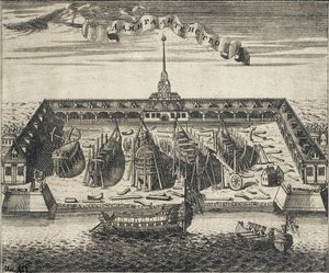 सेंट पीटरबर्ग, 1717 में एडमिरल्टी शिपयार्ड का दृश्य द्वारा एलेक्सी इवानोविच रोस्तोवत्सेव
