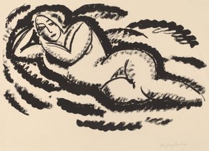 Reclining Nude, c.1912 (रखी कागज पर काले रंग में लिथोग्राफ) द्वारा एलेक्स वॉन ज्वालेंस्की