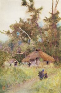 जापान में एक तूफानी दिन, c.1889 (कागज पर पानी के रंग का) द्वारा अल्फ्रेड पूर्व