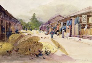 बारिश के तूफान के बाद छतरियां सुखाना, c.1889 (कागज पर पानी के रंग का) द्वारा अल्फ्रेड पूर्व