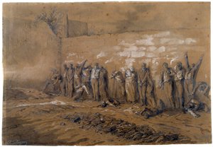 कम्यून डे पेरिस: 28/05/1871 को पेरिस के पेरे लाचिस में फेडरेस की दीवार पर कम्यून के 147 लड़ाकों का निष्पादन। अल्फ्रेड हेनरी दार्जो (1832-1874) पेरिस, मुसी कार्नावाले द्वारा स्याही चित्र