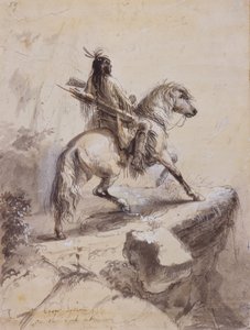 लुकआउट पर कौवा इंडियन, c.1837 (कागज पर कलम और स्याही, धुलाई और गौचे) द्वारा अल्फ्रेड जैकब मिलर