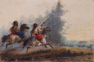 मादा, सांप जनजाति, ड्राइविंग घोड़े, c.1837 (कागज पर पेंसिल, जल रंग और गौचे) द्वारा अल्फ्रेड जैकब मिलर