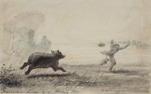 घड़ियाल भालू द्वारा फॉन्टेनेल का पीछा किया गया, c.1837 (कागज पर कलम, स्याही और धुलाई) द्वारा अल्फ्रेड जैकब मिलर
