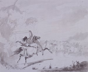 कमंद फेंकना, c.1837 (ग्रे कार्ड पर ग्रे वॉश के साथ कलम और स्याही) द्वारा अल्फ्रेड जैकब मिलर