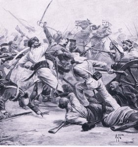 2 अगस्त 1857 को नजफगढ़ में विद्रोहियों की निकोलसन हार, ब्रिटिश बैटल ऑन लैंड एंड सी, 1915 द्वारा अल्फ्रेड पीयर्स