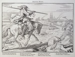 डेथ राइड्स टू टाउन, लीपज़िग, 1849 में जॉर्ज विगैंड द्वारा प्रकाशित &39;मौत का एक और नृत्य&39; से प्लेट 2