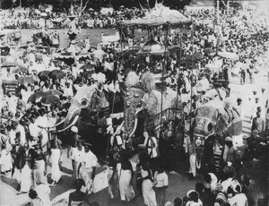पेराहेरा जुलूस में पवित्र हाथी, कैंडी, सीलोन, c1890, 1910