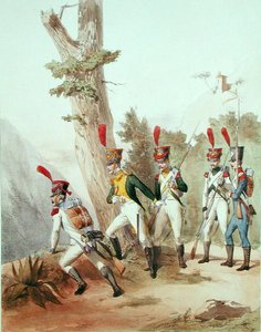 फ्रेंच ट्रूप्स, गुस्ताव डेविड (1824-91) 1810 (लिथो) द्वारा उकेरा गया द्वारा अल्फ्रेड डे (बाद) मार्बोट
