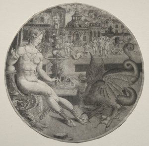 नग्न महिला और एक ड्रैगन, 1523।