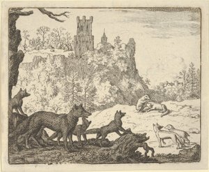 रेनार्ड बेजर के साथ निकलता है, 1650-75। द्वारा एलर्ट वैन एवरडिंगन