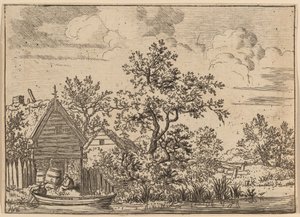 एक झोपड़ी के सामने दो पीपे, शायद c. 16451656. द्वारा एलर्ट वैन एवरडिंगन