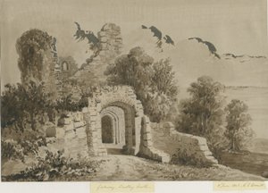 डडली कैसल - द गेटवे: रेड-सेपिया वॉश ड्राइंग, 8 जून 1843 द्वारा एलेन एडवर्ड एवरिट