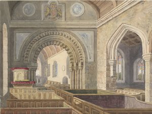 लॉन्गडन चर्च का आंतरिक भाग: पानी का रंग चित्रण, nd [c 1842] द्वारा एलेन एडवर्ड एवरिट