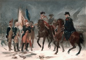 ट्रेंटन की लड़ाई में कर्नल रैल का आत्मसमर्पण, 26 दिसंबर 1776, 1858 (कार्डबोर्ड पर तेल)