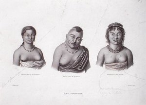 सैंडविच द्वीप समूह के हवाई प्रमुखों की पत्नियाँ, c.1824 (उत्कीर्णन) द्वारा अल्फोंस (बाद में) पेलियन