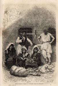 सोफिया के पास बल्गेरियाई कार्यकर्ता, ए डी न्यूविल के चित्र के बाद उत्कीर्णन, 1867 में गिलाउम लेजेन द्वारा बुल्गारिया की यात्रा को चित्रित करते हुए, "ले टूर डू मोंडे" 1873 में प्रकाशित, एडौर्ड चार्टन द्वारा संपादित, हैचेट संस्करण, पेरिस . सेल्वा स द्वारा अल्फोंस मैरी डी न्यूविल