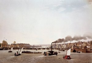 सीन से रूएन तक नदी यातायात का दृश्य। एम्ब्रोज़ लुई गार्नेरे (1783-1857) द्वारा जल रंग 19वीं शताब्दी पेरिस, बीएन द्वारा एम्ब्रोज़ लुई गार्नेरे