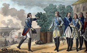 लुई XV (1710-1774)। राजा और दौफिन फोंटेनॉय की लड़ाई में भाग लेते हैं, जो ऑस्ट्रियाई उत्तराधिकार के युद्ध के परिणाम के लिए बहुत महत्वपूर्ण था। सैक्सोनी के मार्शल ने 1748 में फोंटेनॉय की लड़ाई जीती। - एम्ब्रोस टार्ड द्वारा डिजाइन और उत्कीर्ण द्वारा एम्ब्रोडि टार्डिउ