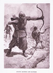 एशियाई धनुर्धर और गोफन, रोमन सैनिक, 1928 से चित्रण