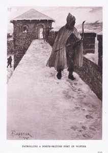 सर्दियों में एक उत्तर ब्रिटिश किले का पैट्रोलिंग, रोमन सैनिक का चित्रण, 1928