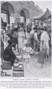 रोमन बाजार का दृश्य, लंदन, &39;हचिन्सन हिस्ट्री ऑफ द नेशंस&39; का चित्रण, c.1910 द्वारा अमेदी फॉरेस्टियर