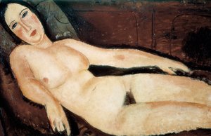 एक सोफे पर नग्न. Amedeo MODIGLIANI द्वारा पेंटिंग (1884-1920)