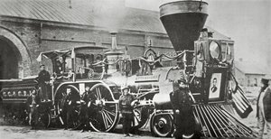 1865 में अब्राहम लिंकन (1809-65) की अंतिम संस्कार ट्रेन खींचने वाला लोकोमोटिव (बी/डब्ल्यू फोटो) द्वारा अमेरिकी फोटोग्राफर