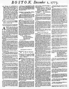 बोस्टन टी पार्टी, दिसंबर, 1773 (प्रिंट) की घटनाओं का विस्तार करने वाला एक व्यापक अखबार