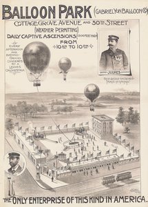 शिकागो, अमेरिका में एक बैलून पार्क के लिए विज्ञापन पोस्टर, c.1888 द्वारा अमेरिकी स्कूल