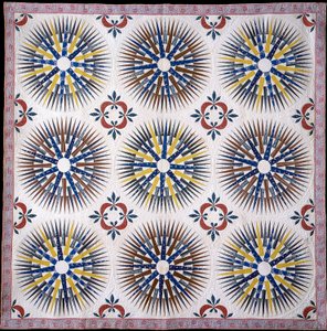 Applique और Pieced Mariner&39;s Compass और Hickory Leaf Quilt, c.1860 (कपास) द्वारा अमेरिकी स्कूल